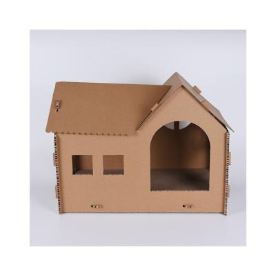 China Sustainable Cute House Shaped Corrugated Cardboard Cat House Handmade DIY Cat Scratcher House for sale