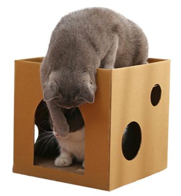 China Factory Hot Sale Viable Scratcher Cat Playing and Sleeping Inside Cat Scratching Cardboard Square Shape Cat Scratcher for sale