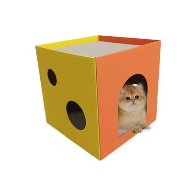 China TOPPYWOOD viable Cat Scratcher Cardboard Cube Shape Cat Toys Scratcher Cat Scratcher House Semi-enclosed for sale