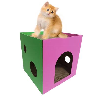 China TOPPYWOOD Scratchers Eco-friendly Cardboard Cat Scratcher Cube Shape Cat Board BoxCat Scratcher for sale