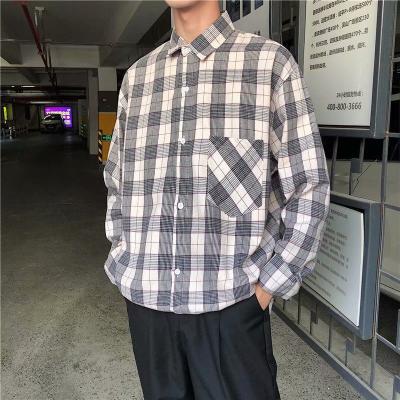 China Breathable on behalf of Korean thin tide of male student coat plaid shirt lapel youth shirt inch new long sleeve shirt men for sale