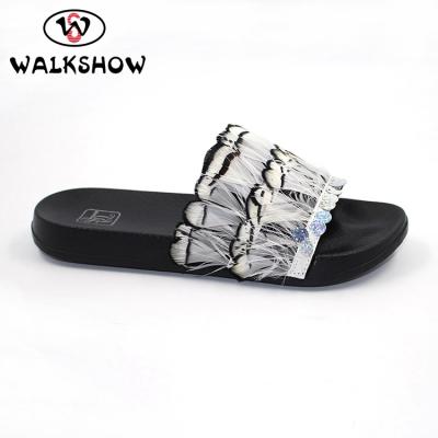 China New fashion trend lightweight feather slide woman slipper for sale