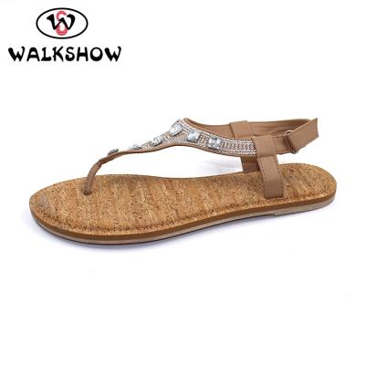 China Latest Printed PU Lady Platform Flat Sandal For Woman Narrow Toe for sale