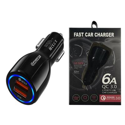 China China-chic new dual usb qc3.0 fast charging charger one 6A car mobile phone charger led two cigarette lighter car charger for sale