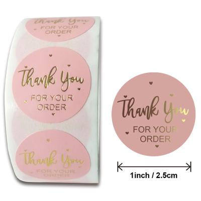 China Waterproof Hot Selling 1 Inch Self Adhesive Thank You Label Pink Thank You Small Business Sticker for sale