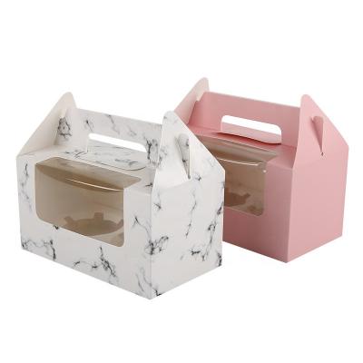 China Wholesale 2 Holes Recyclable Muffin Cupcake Boxes With Handle Pastry Cake Packaging Boxes for sale