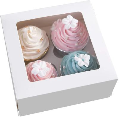 China Hot Selling Recyclable White Cupcake Box 4 Hole Muffin Cake Box With Window Cupcake Box For Cake Packaging for sale