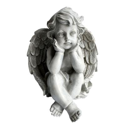 China Europe Resin Craft Angel Boy Sitting At The Garden Figurine Saw Garden Statue Sculpture for sale