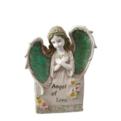 China New Europe Style Angel Of Love Figurines Garden Statue Resin Angel Green Glass Wings Open Outdoor Ornament Statues for sale