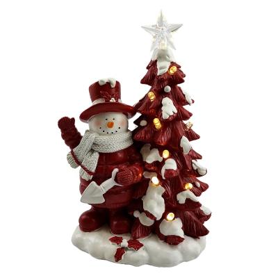 China Europe Popular Christmas Decoration Resin Garden Snowman With Solar Lights Open Outdoor Snowman Ornament Statues for sale