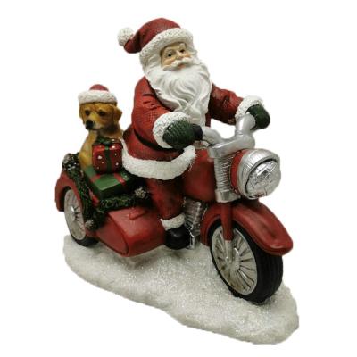 China Europe Resin Gnome Ride Motorcycle Figurine Resin Dwarf Ride Motorcycle Opens With Dog Garden Statues for sale