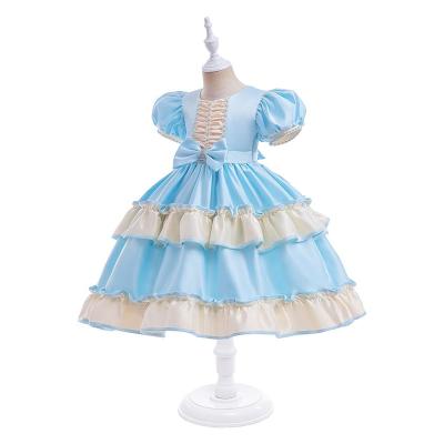 China Washable New Arrival Kids Satin Dress Birthday Party Elegant Puff Sleeve Bow Princess Dress Up Kids Evening Dress for sale