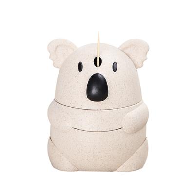 China Creative Funny Sustainable Cute Koala Container Straw Wheat Plastic Automatic Toothpick Holder for sale