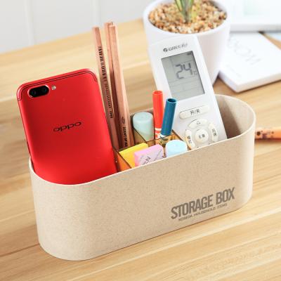 China Office Supplies Wheat Fiber Countertop Pen Holder Student School Cosmetic Viable Stationery Storage Box Plastic Desk Organizer for sale