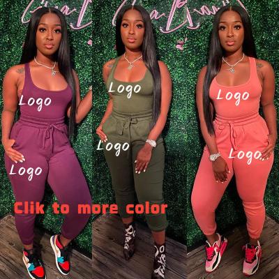 China Breathable Custom Logo Summer Tracksuits For Women Crop 2 Piece Sports Tops Solid Sleeveless Workout Tracksuits Set For Women for sale