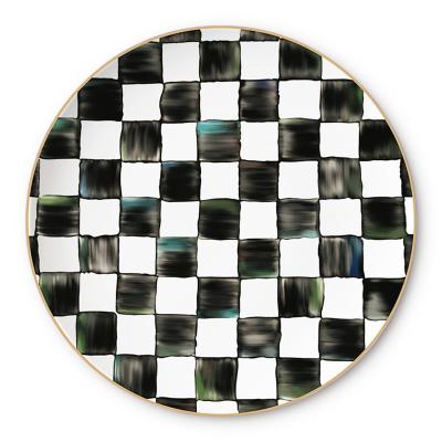 China Best Viable Wholesale Food Contact Safe Ceramic Round Black And White Checkered Color Ceramic Dinner Dish for sale