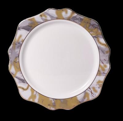 China Wholesale Viable Set Hotel White Hotel Bone China Bone China Dinner Dish Ceramic Gold Sunflower Pattern Gold Restaurant Dinnerware Set for sale