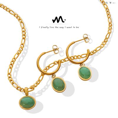 China Wholesale Custom Vintage Fashion Jewelry 18K Gold Plated Stainless Steel Circle Earrings Women Emerald Gemstone Pendant Earrings For Women C for sale