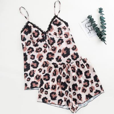 China Women's Leopard Print Pajamas Shorts Summer Lace Bridle Shorts Comfortable QUICK DRY Ice Silk Pajamas for sale