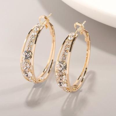 China Diamond Circle Casual/Sporty Gold Plated Rhinestone Inlaid Large Personalized Circle Earring Ring Earring Jewelry By Earrings for sale