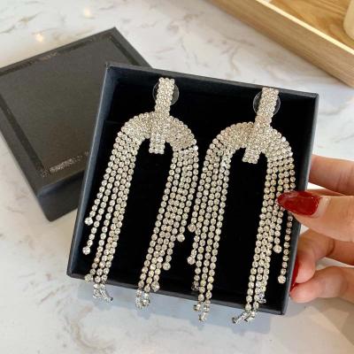 China Temperament casual/sporty exaggerated personality inlaid with rhinestones tassel earrings jewelry earrings women for sale