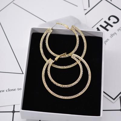 China Stunning Snap Earring Women Fashion Double Layer Rhinestone Full Diamond Big Circle Earrings Rhinestone Casual/Sporty Nightclub Large for sale