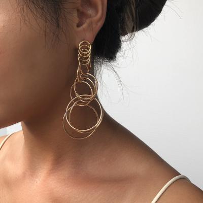 China 2021 Casual/Sports Jewelry Hot Selling Female Fashion Large Circle Multilayer Earrings Exaggerated Large Metal Circle Earrings for sale