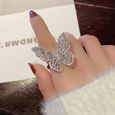 China 2021 Jewelry Insti style trend cold wind casual/sporty high-end luxury women ring zircon butterfly open ring for sale