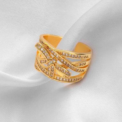 China Ins Style Female Personality Design Casual/Sporty Sense Micro Inlaid Zircon Arc Ring Fashion Open Diamond Ring Full for sale