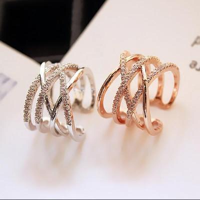 China Personality jewelry casual/sports exaggerated ring micro-inlaid new cross multi-layer joint ring opening adjustable ring for sale