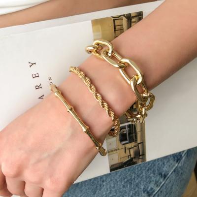 China Office/Career Mix Match Twist Chain Bracelet Personality Exaggerated Women Fashion Simple Bamboo Bracelet Set for sale