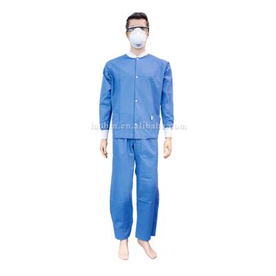 China Gernal good quality sms medical blue disposable lab coat with knitted cuff and relax waist for sale