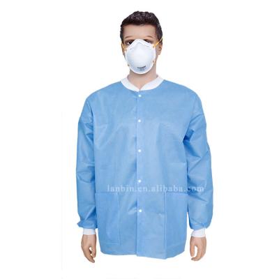 China Gernal Medical Hospital Nurse Blue Lab Jacket Short Disposable Coat PP/SMS Scrub Set With Button for sale