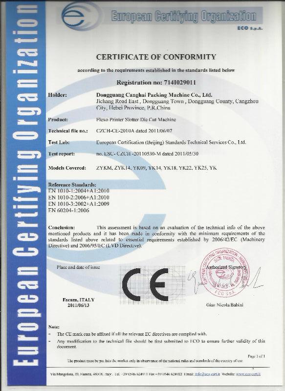 CE - Dongguang Canghai Packing Machine Co., Ltd.