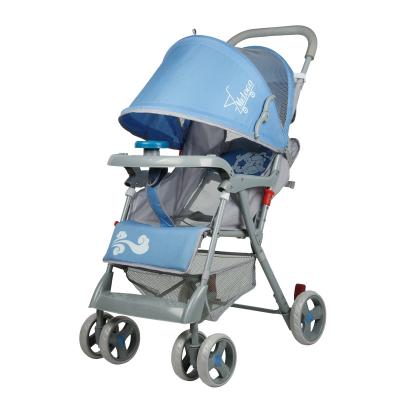 China Baby Stroller Sky Blue Texture Baby Product Carrier New Model Easy Folding Internal Vast Soft Stroller With UV Canopy for sale