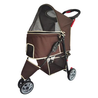 China One-hand fold viable wholesaler private label waterproof dark brown pet stroller with basket for sale