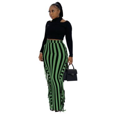 China Autumn and winter women's breathable cute printed striped fringed pants over the bust skirt on both sides for sale