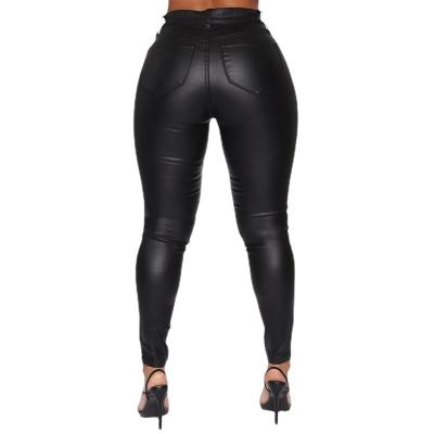 China Zipper Breathable Mid-Waist Tight Casual Women's Leather Pants With Pockets New Foot Trousers for sale