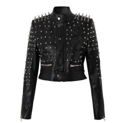 China European Locomotive Leather Jacket Breathable Studded Short Thin Women And Girl American Fresh Trend Style Leather Jacket In Stock for sale