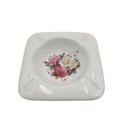 China Designer Floral Square Shape Ceramic Smart Cigar Ashtray With Custom Logo for sale