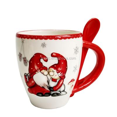 China Sustainable Wholesale Cheap Christmas Tall Ceramic Coffee Mugs With Spoon In Long Handle for sale