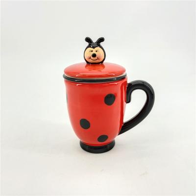 China Viable Ceramic Ladybug Mugs Tea Mug With Filter Coffee Filter Mug With Infuser And Lid for sale