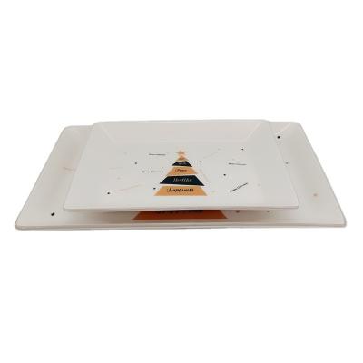 China Christmas Tree Sustainable Rectangular Ceramic Dishes Drop Out Food Serving Tray for sale