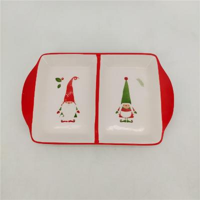 China Sustainable Lunch Dinner Ceramic Tableware 2 Compartment 2 Division Square Serving Plates for sale