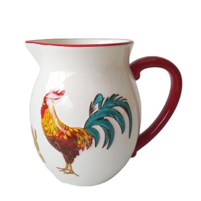 China Viable Hot Selling Ceramic Water Jug Antique Milk Jug 2.2l Rooster Design With Handle for sale