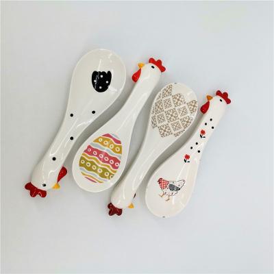 China Viable Custom Logo Kitchen Ceramic Chicken Shape Kitchen Spoon Holders Accessories Animal Rest for sale