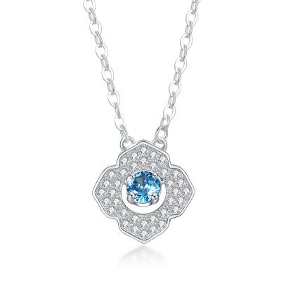 China High Quality Silver Plated Smart Chain Women's Necklace Jewelry 925 Big Blue Clover Sea Pendant Necklace Custom Wholes Jewelry for sale