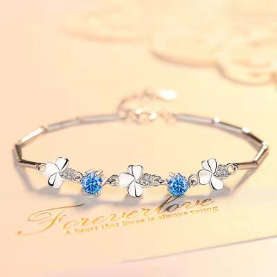 China Fashion S925 Sterling Silver Four-leaf Diamond Bracelet for sale