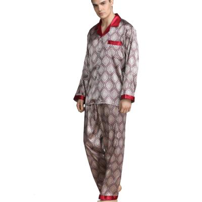 China Custom QUICK DRY Silk Satin Loungewear Men's Pajamas Long Sleeve Men's Two Piece Pajamas Sleepwear Set for sale