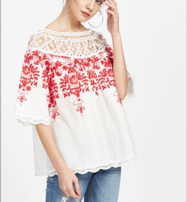 China Latest Multiway Crochet Neck Custom Anti-pilling Vine Embroidered Woman Chiffon Blouse for sale